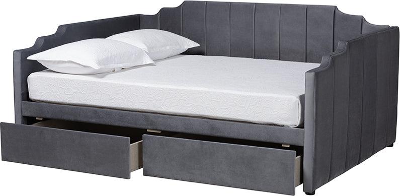 Wholesale Interiors Daybeds - Gulliver Modern and Contemporary Grey Velvet Fabric Upholstered 2-Drawer Daybed