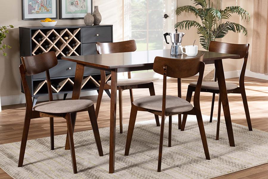 Wholesale Interiors Dining Sets - Nori Light Beige Fabric Upholstered and Walnut Brown Finished Wood 5-Piece Dining Set