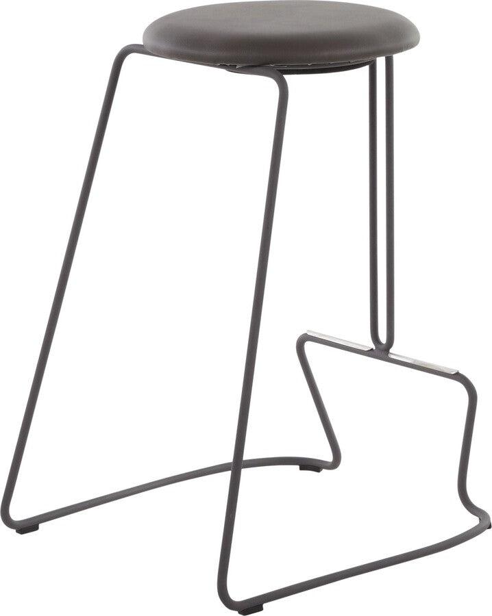 Lumisource Barstools - Finn Contemporary Counter Stool in Black Steel and Grey Faux Leather - Set of 2