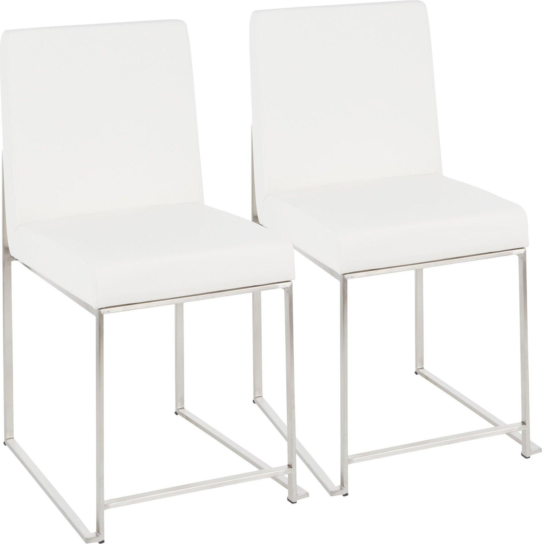 Lumisource Dining Chairs - High Back Fuji Contemporary Dining Chair in Stainless Steel and White Faux Leather (Set of 2)