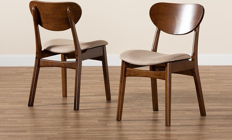 Wholesale Interiors Dining Chairs - Katya Mid-Century Modern Sand Fabric and Brown Finished Wood 2-Piece Dining Chair Set