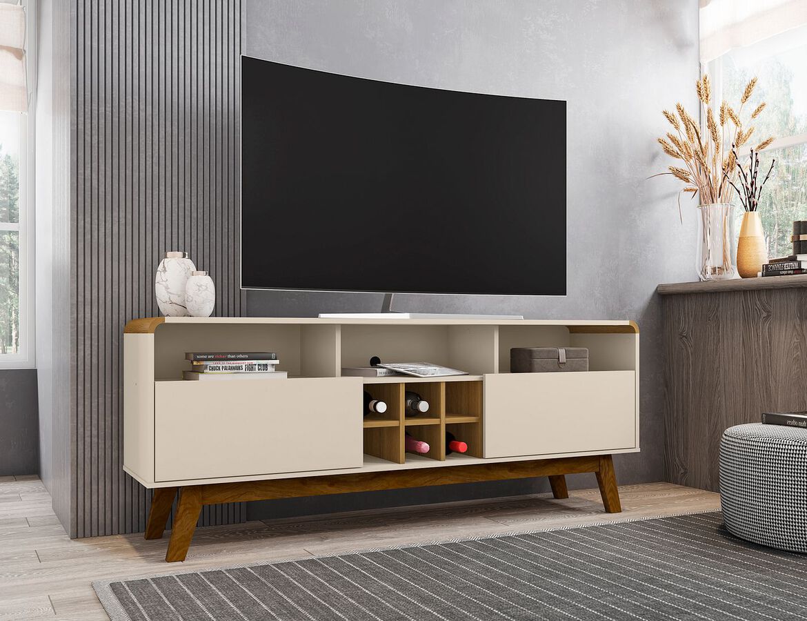 Manhattan Comfort TV & Media Units - Camberly 62.99 TV Stand in Off White and Cinnamon