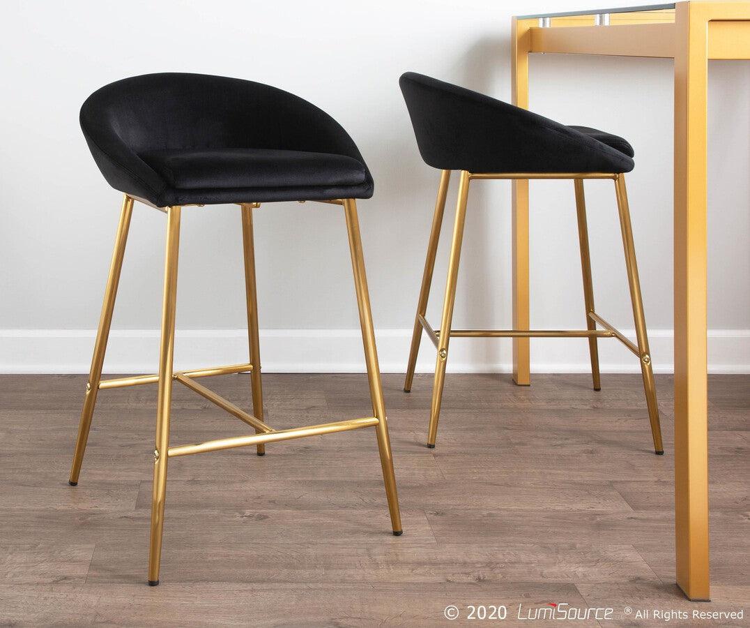 Lumisource Barstools - Matisse Glam 26" Counter Stool with Gold Frame and Black Velvet - Set of 2