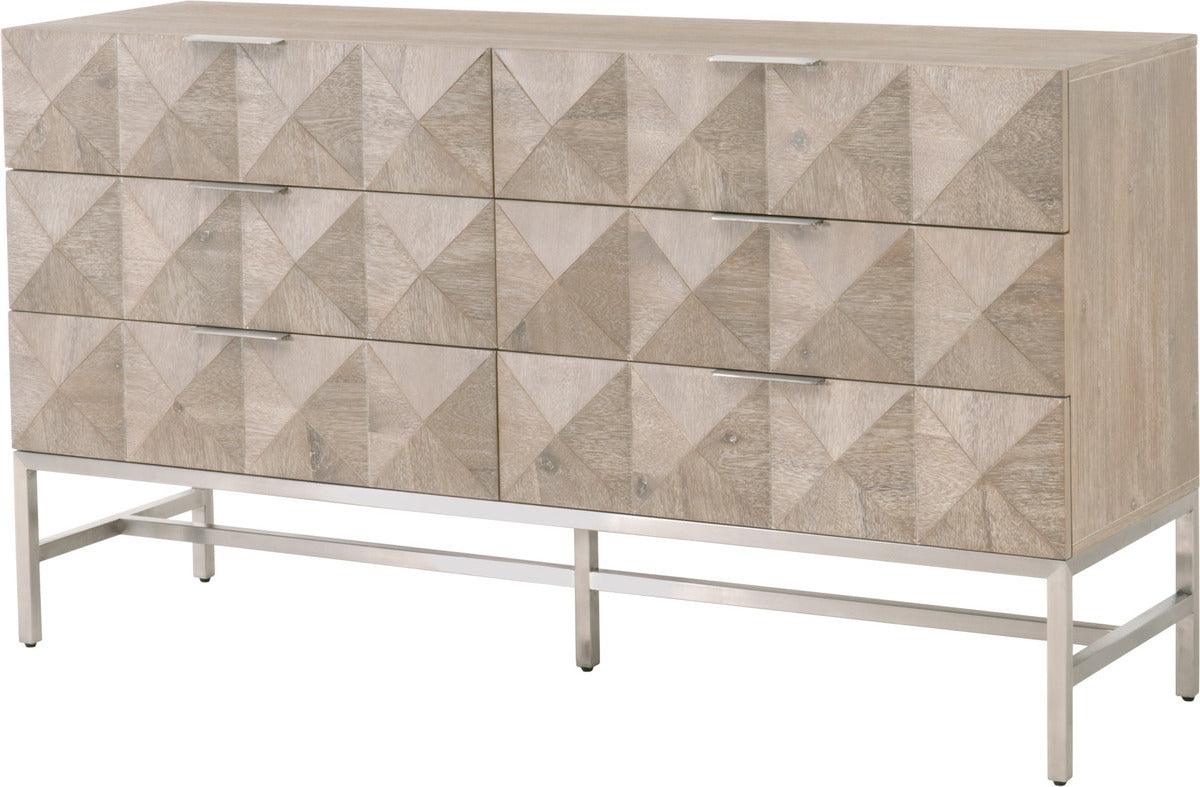 Essentials For Living Dressers - Atlas 6-Drawer Double Dresser Natural Gray Acacia, Brushed Stainless Steel