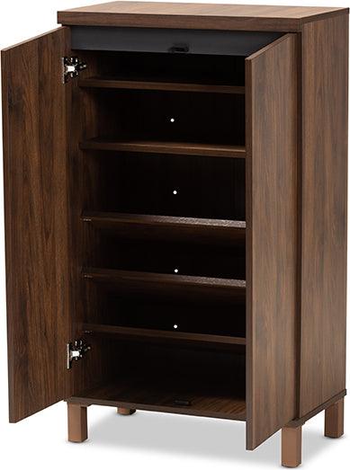 Wholesale Interiors Shoe Storage - Talon Two-Tone Walnut Brown and Dark Grey Finished Wood 2-Door Shoe Storage Cabinet