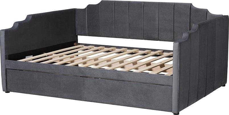 Wholesale Interiors Daybeds - Gulliver Modern and Contemporary Grey Velvet Fabric Upholstered 2-Drawer Daybed