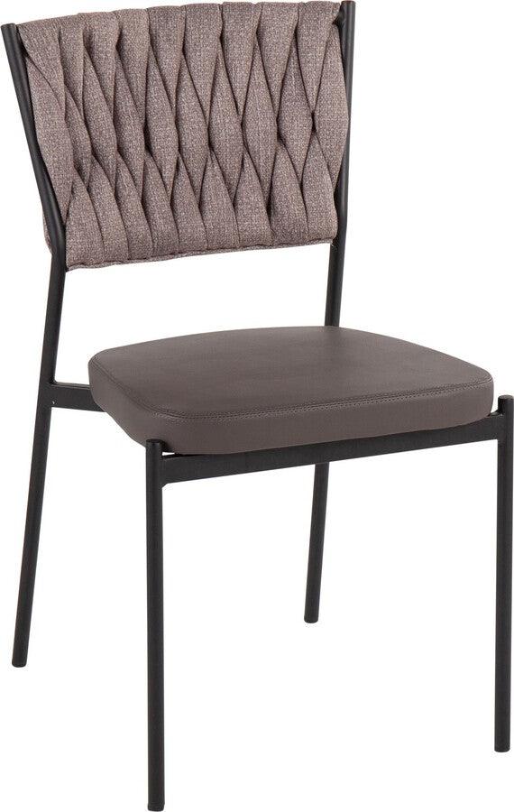 Lumisource Accent Chairs - Braided Tania Contemporary Chair In Black Metal, Grey Faux Leather, & Light Brown Fabric (Set of 2)