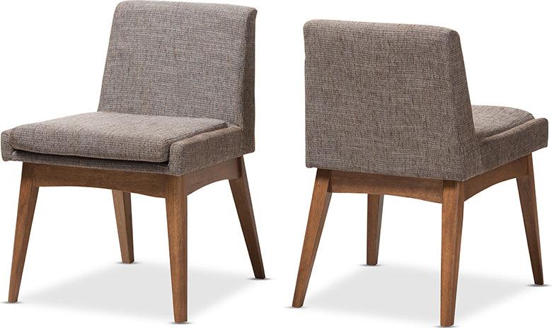 Wholesale Interiors Dining Chairs - Nexus Mid-Century Modern Walnut Wood and Gravel Fabric Dining Side Chair (Set of 2)