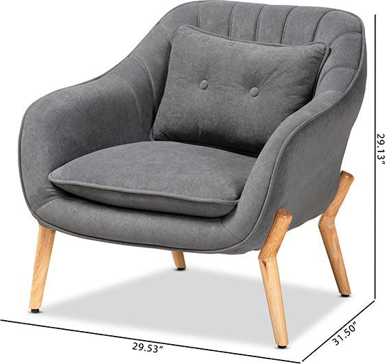 Wholesale Interiors Accent Chairs - Valentina Grey Velvet Fabric Upholstered and Natural Wood Finished Armchair