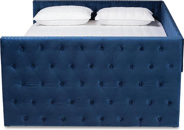 Wholesale Interiors Daybeds - Larkin Navy Blue Velvet Fabric Upholstered Queen Size Daybed with Trundle