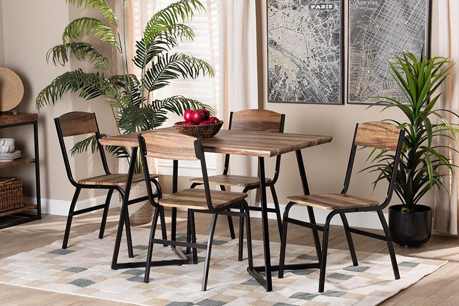 Wholesale Interiors Dining Sets - Roana Walnut Brown Finished Wood and Black Metal 5-Piece Dining Set