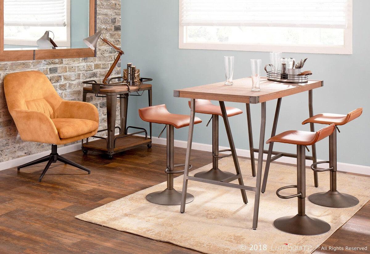 Lumisource Barstools - Ale Industrial Barstool in Antique Metal and Brown Faux Leather - Set of 2