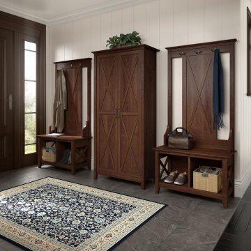 Bush Business Furniture Shoe Storage - Entryway Storage Set with Hall Tree, Shoe Bench and Tall Cabinet Bing Cherry