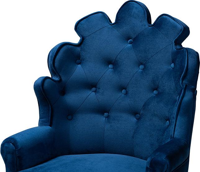 Wholesale Interiors Barstools - Chloe Navy Blue Velvet Upholstered and Dark Brown Finished Wood 2-Piece Bar Stool Set