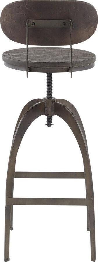 Lumisource Barstools - Dakota Industrial Mid-Back Barstool in Antique Metal and Espresso Wood-Pressed Grain Bamboo