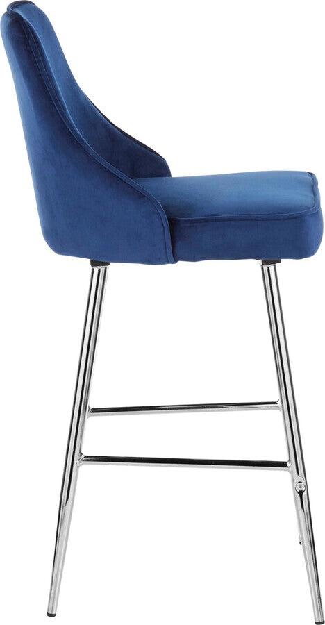 Lumisource Barstools - Marcel Contemporary Counter Stool in Chrome and Navy Blue Velvet - Set of 2