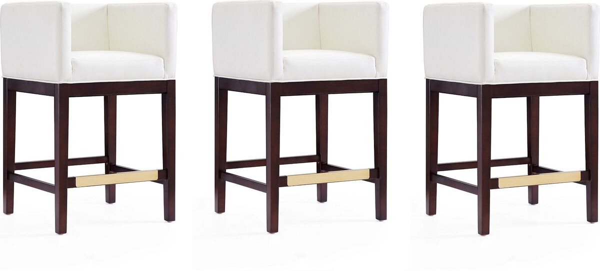 Manhattan Comfort Barstools - Kingsley Counter Stool in Ivory and Dark Walnut (Set of 3)