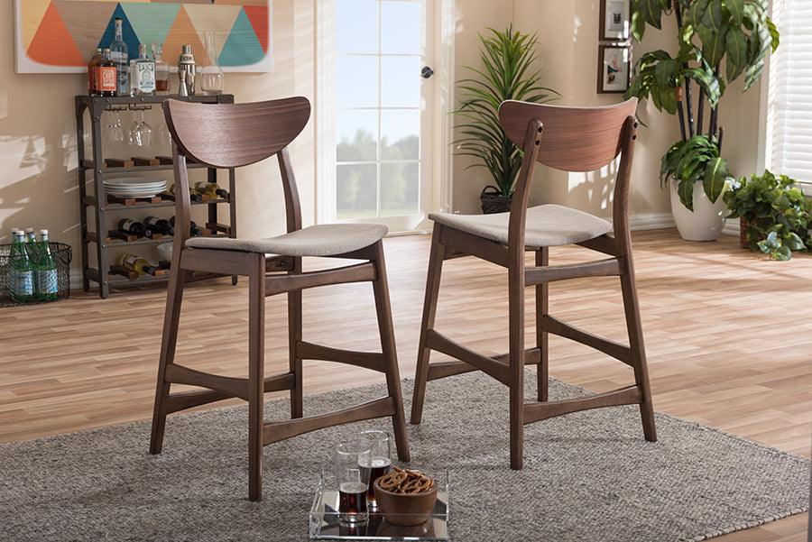 Wholesale Interiors Barstools - Latina Mid-century Grey Fabric and Walnut Wood 24-Inches Counter Stool (Set of 2)