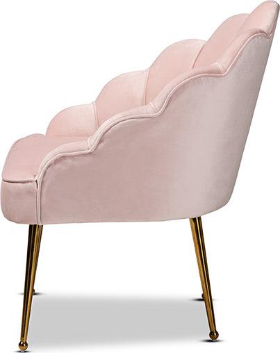 Wholesale Interiors Accent Chairs - Cinzia Light Pink Velvet Fabric Upholstered Gold Finished Seashell Shaped Accent Chair