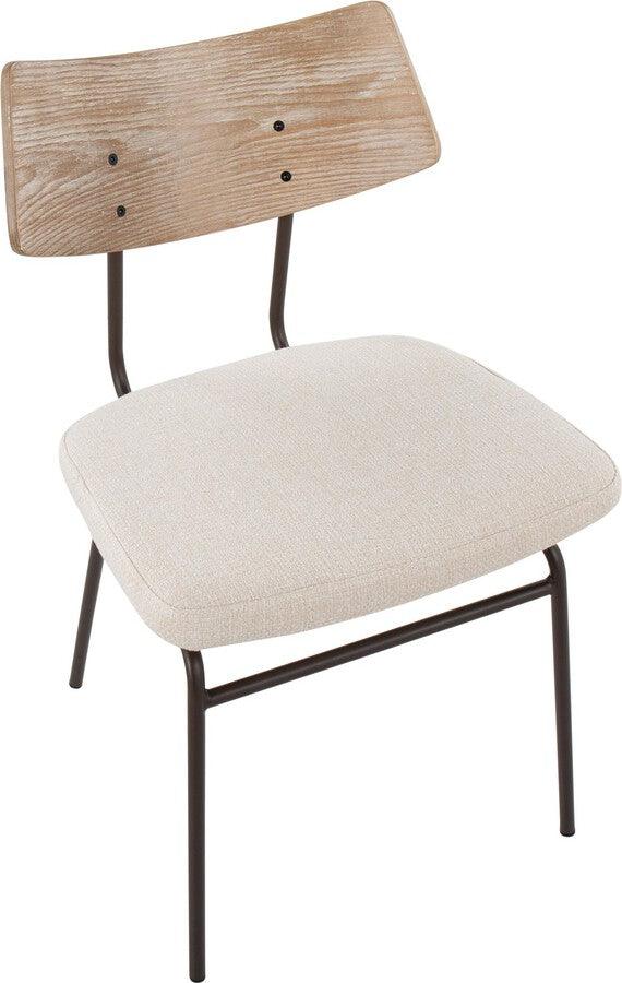 Lumisource Accent Chairs - Walker Chair In Brown Metal, Cream Noise Fabric, & White Washed Wood (Set of 2)