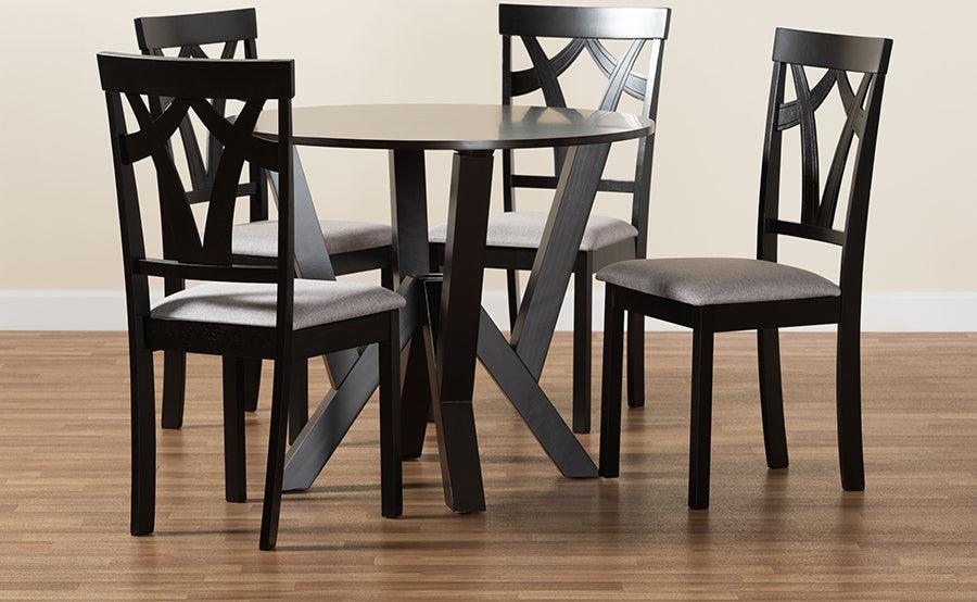 Wholesale Interiors Dining Sets - Branca Contemporary Grey Fabric and Dark Brown Finished Wood 5-Piece Dining Set