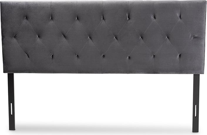 Wholesale Interiors Headboards - Felix Grey Velvet Fabric Upholstered Queen Size Headboard