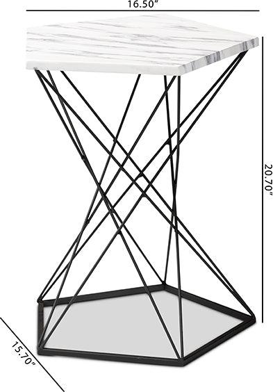 Wholesale Interiors Side & End Tables - Oberon Modern and Contemporary Black Metal End Table with Faux Marble Tabletop
