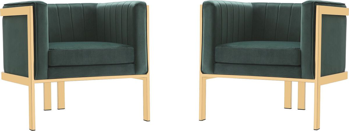Manhattan Comfort Accent Chairs - Paramount Accent Armchair in Forest Green and Polished Brass (Set of 2)