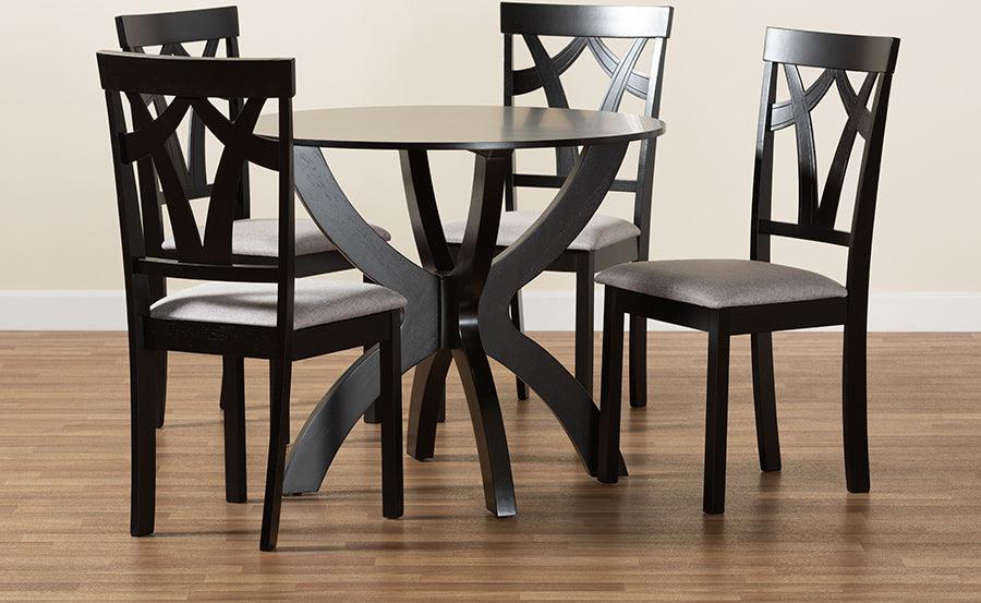 Wholesale Interiors Dining Sets - Rasa Grey Fabric Upholstered and Dark Brown Finished Wood 5-Piece Dining Set