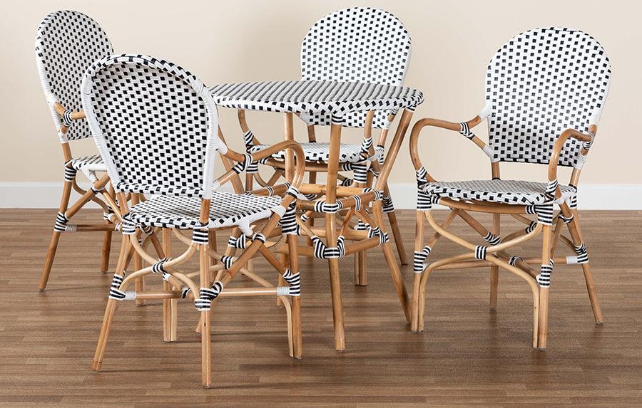 Wholesale Interiors Outdoor Dining Sets - Naila Black & White Plastic and Natural Brown 5-Piece Indoor/Outdoor Bistro Set