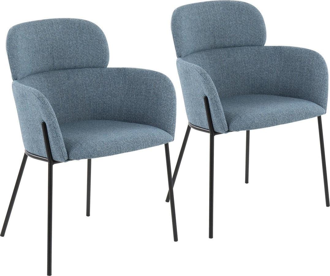 Lumisource Accent Chairs - Milan Contemporary Chair In Black Metal & Blue Noise Fabric (Set of 2)