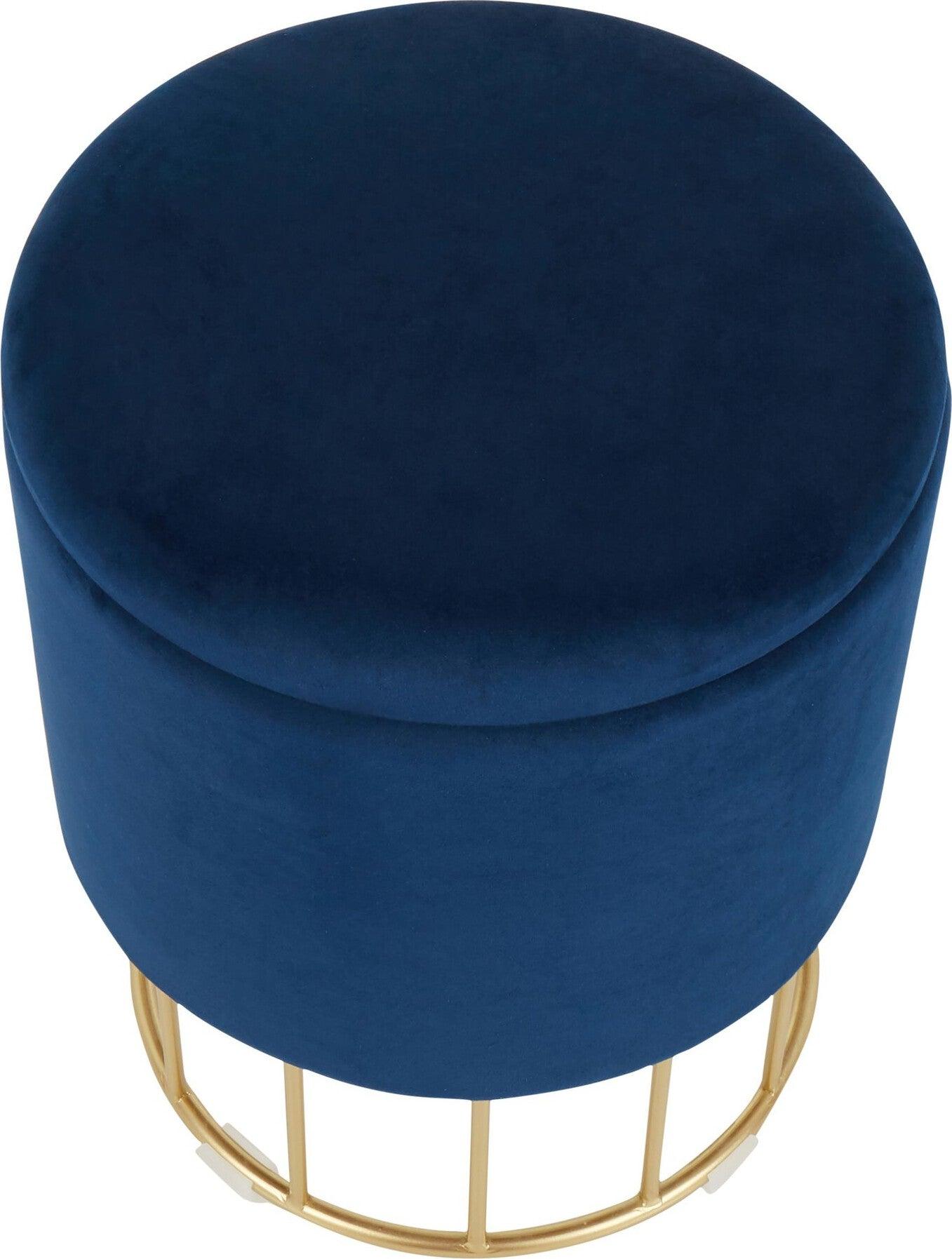 Lumisource Ottomans & Stools - Canary Contemporary Ottoman Gold Metal & Blue Velvet