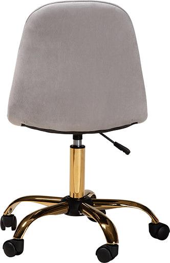 Wholesale Interiors Task Chairs - Kabira Contemporary Glam and Luxe Grey Velvet Fabric and Gold Metal Swivel Office chair