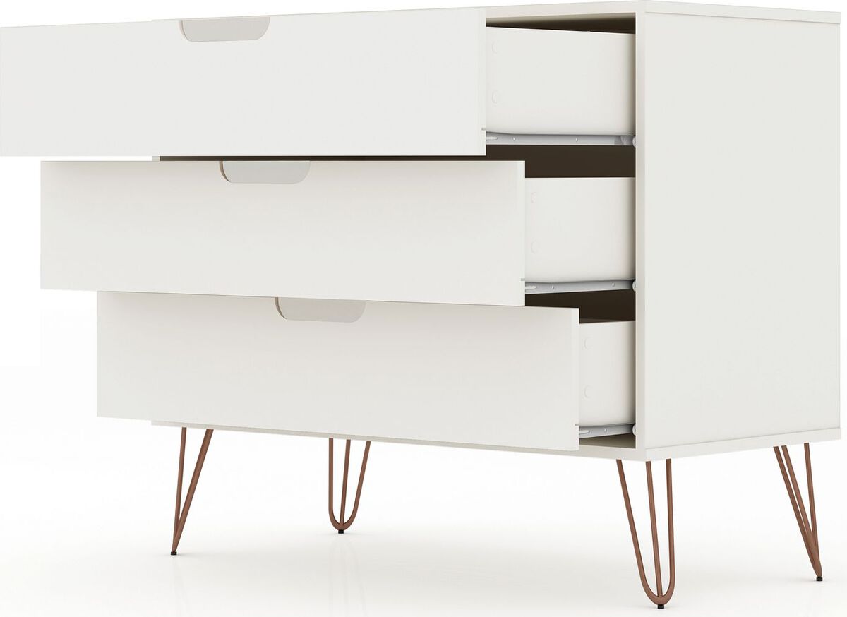 Manhattan Comfort Bedroom Sets - Rockefeller Mic Century- Modern Dresser & Nightstand with Drawers- Set of 2 in Off White
