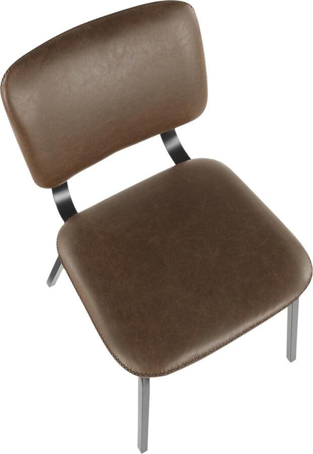 Lumisource Dining Chairs - Foundry Contemporary Chair in Black Metal and Espresso Faux Leather with Brown - Set of 2