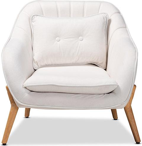 Wholesale Interiors Accent Chairs - Valentina Beige Velvet Fabric Upholstered and Natural Wood Finished Armchair