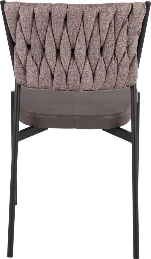 Lumisource Accent Chairs - Braided Tania Contemporary Chair In Black Metal, Grey Faux Leather, & Light Brown Fabric (Set of 2)