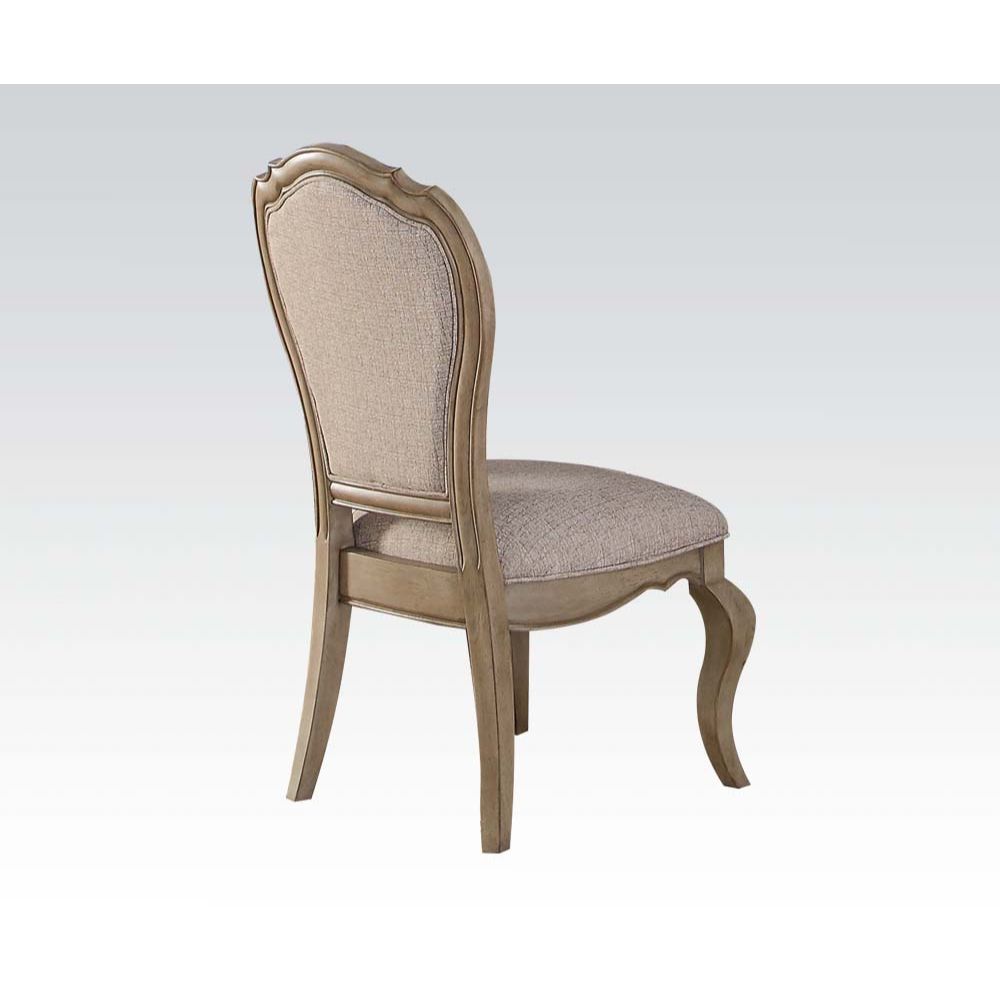 ACME Dining Chairs - ACME Chelmsford Side Chair (Set-2), Beige Fabric & Antique Taupe