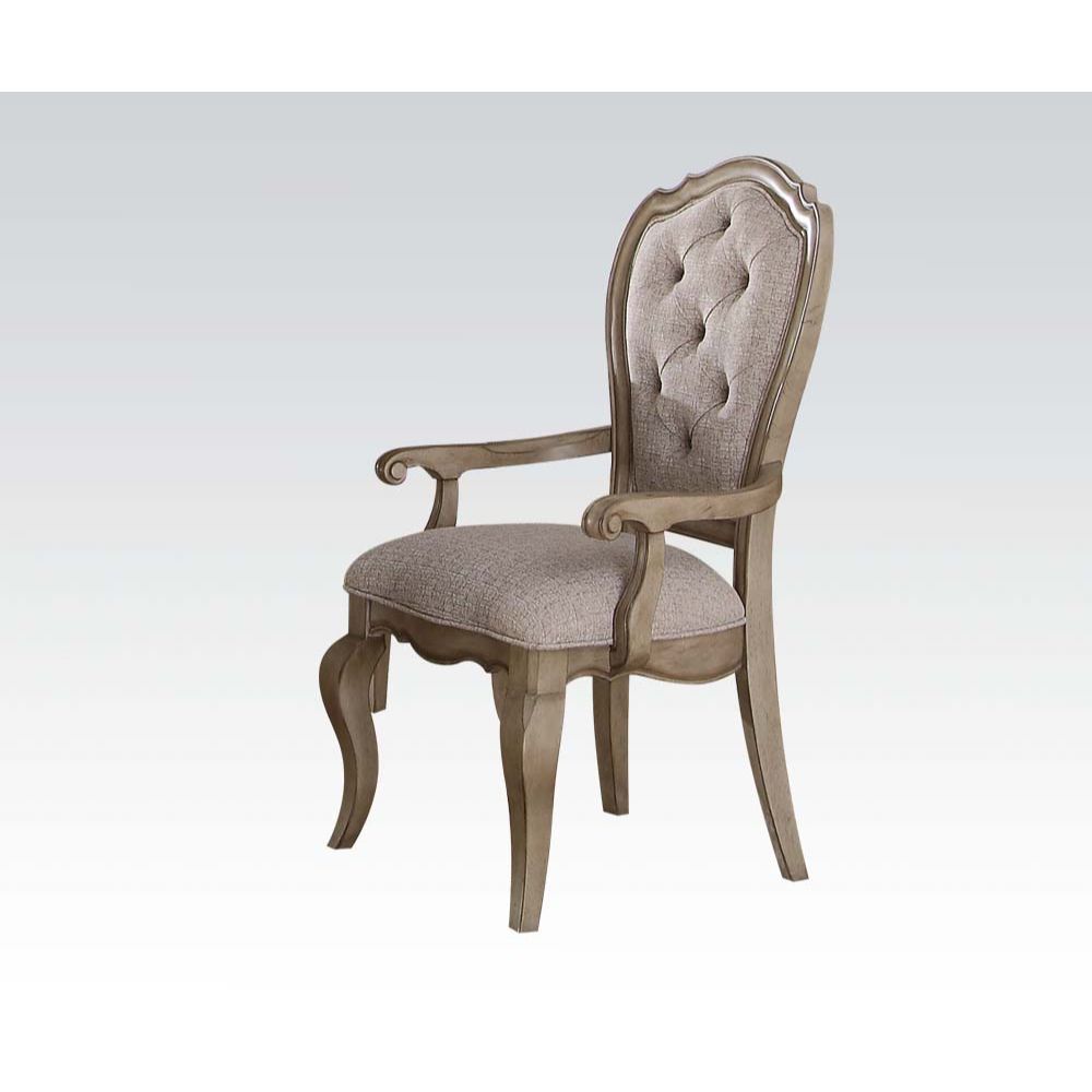 ACME Dining Chairs - ACME Chelmsford Arm Chair (Set-2), Beige Fabric & Antique Taupe
