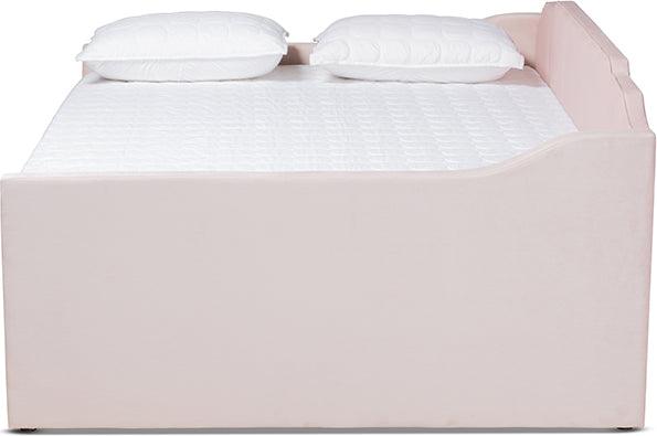 Wholesale Interiors Daybeds - Lennon Pink Velvet Fabric Upholstered Queen Size Daybed with Trundle