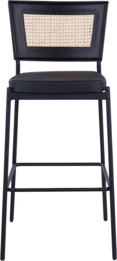 Lumisource Barstools - Rattan Tania Bar Stool In Black Metal, Black Faux Leather, & Rattan Back (Set of 2)