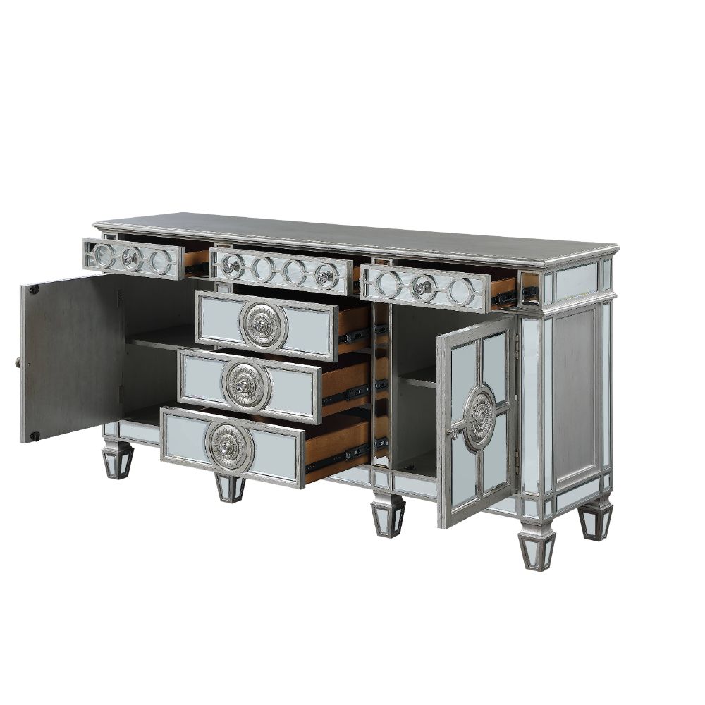 ACME Furniture Buffets & Sideboards - ACME Varian Server, Mirrored & Antique Platinum