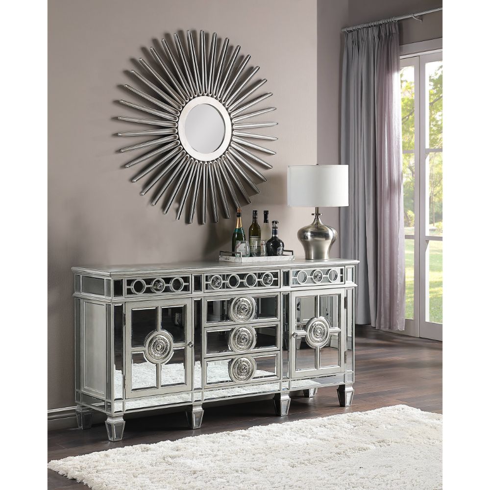 ACME Furniture Buffets & Sideboards - ACME Varian Server, Mirrored & Antique Platinum