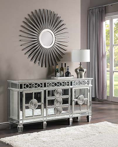 ACME Furniture Buffets & Sideboards - ACME Varian Server, Mirrored & Antique Platinum