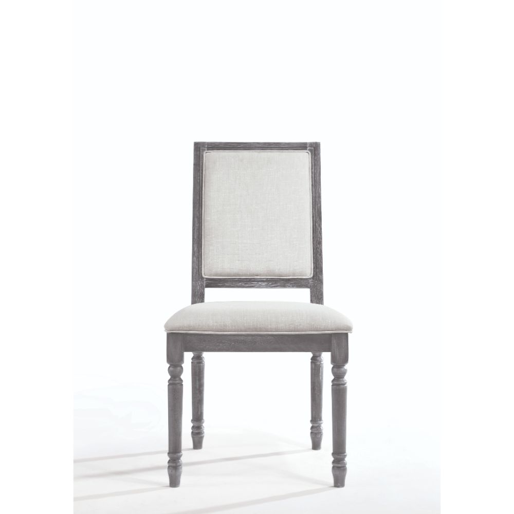 ACME Dining Chairs - ACME Leventis Side Chair (Set-2), Cream Linen & Weathered Gray