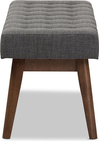 Wholesale Interiors Benches - Elia Mid-Century Modern Walnut Wood Dark Grey Fabric Button-Tufted Bench