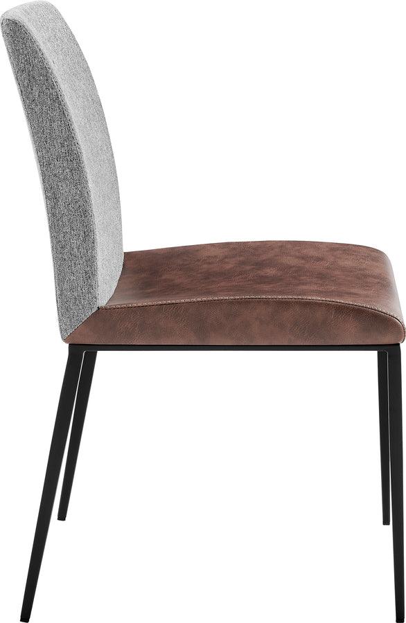 Euro Style Dining Chairs - Rasmus Side Chair with Light Brown Leatherette and Gray Fabric with Matte Black Legs - Set of 2