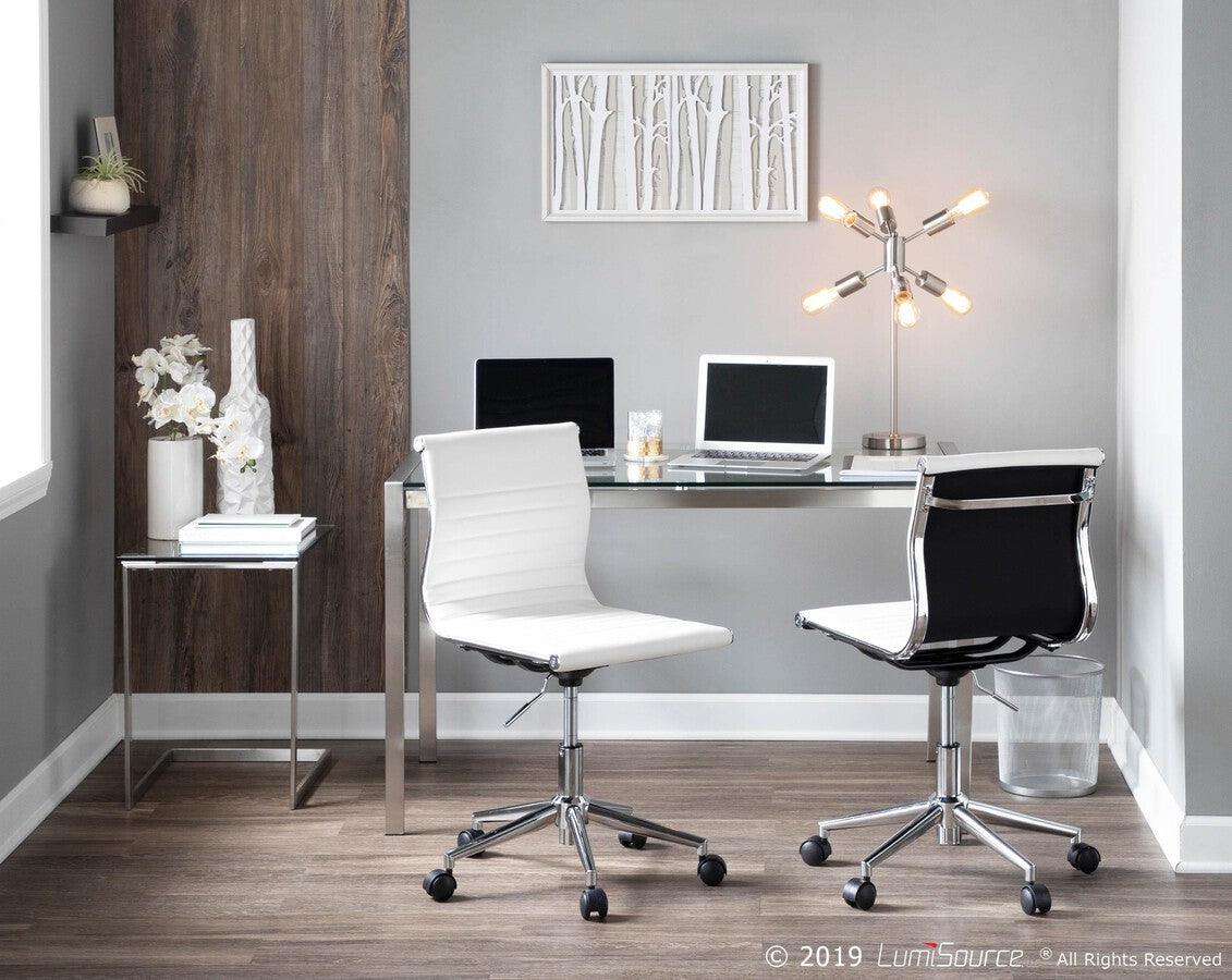 Lumisource Task Chairs - Master Contemporary Armless Adjustable Task Chair in White Faux Leather