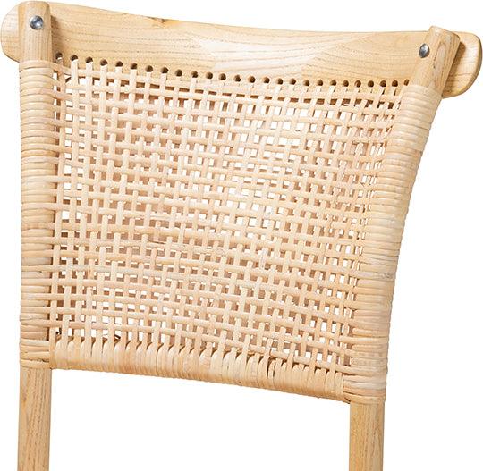 Wholesale Interiors Dining Chairs - Fields Mid-Century Modern Brown Woven Rattan and Wood 2-Piece Cane Dining Chair Set