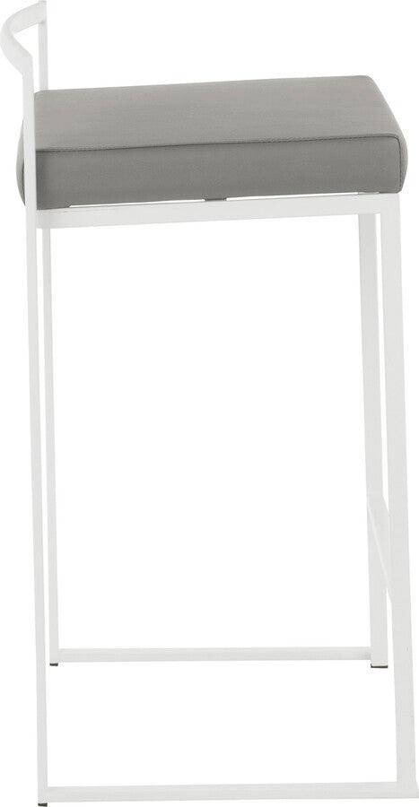 Lumisource Barstools - Fuji Contemporary Stackable Counter Stool in White with Grey Faux Leather Cushion - Set of 2